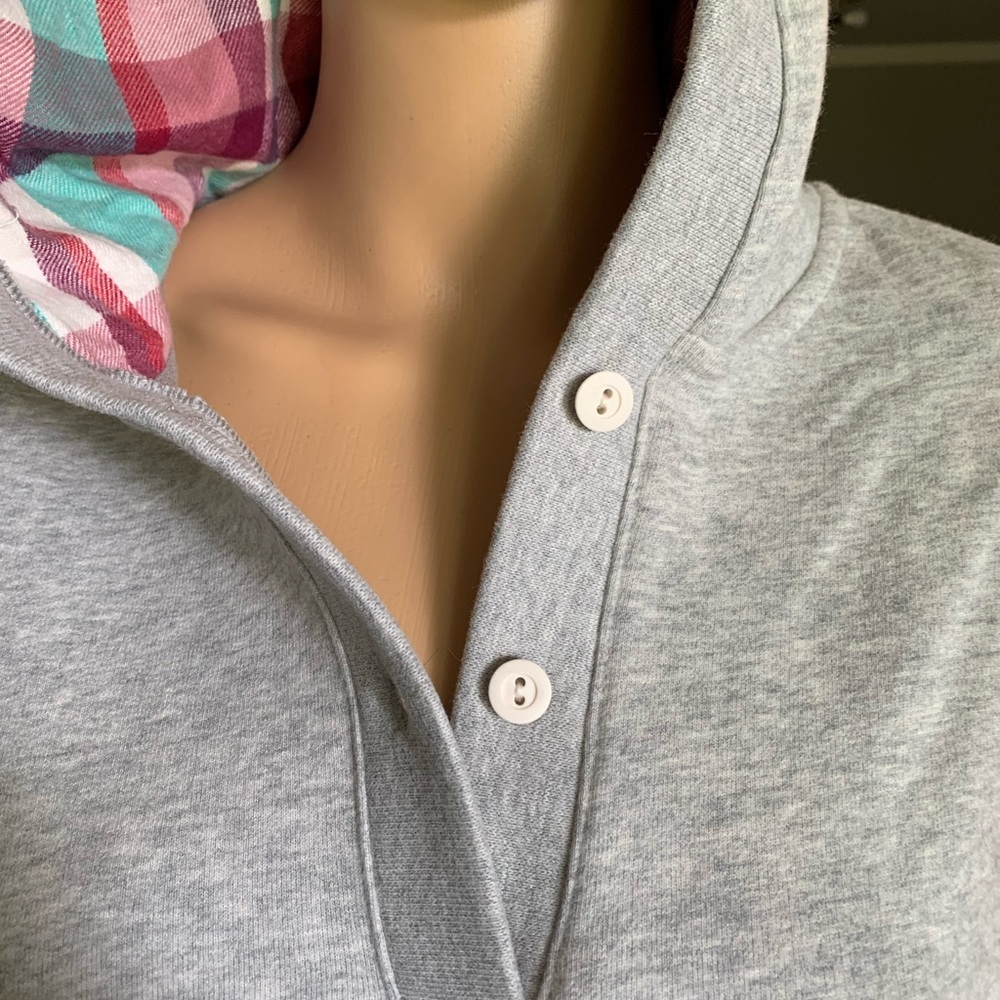 LandsEnd HOODIE TUNIC Wm FRENCH TERRY w/ FLANNEL Lined Hood Generous Relaxed Fit - Picture 8 of 10